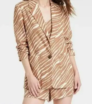 A New Day Tan Zebra Print Long Sleeve Linen Blend blazer + crop top matching 2 piece set thumbnail 1