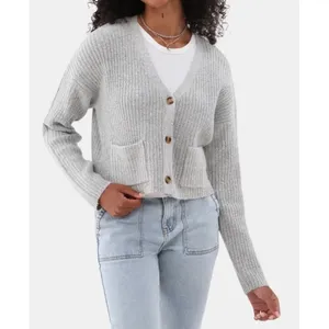 No Boundaries Womens Cardigan Sz M Light Grey Sweater Button Front Rib Knit Y2K thumbnail 3