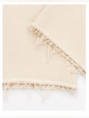 Easel Los Angeles Cream Wide Leg Raw Hem Jeans Size Small thumbnail 4