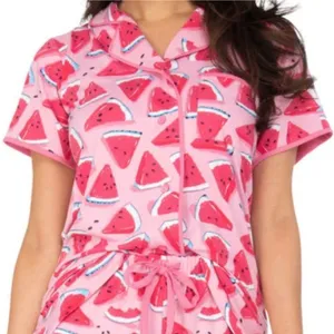 MUNKI MUNKI Pink White Blue Watermelon Fruit Print Short Sleeve Pajama SHIRT PJs thumbnail 1