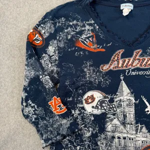 Auburn Tigers Y2k Graphic Blouse Women Large Embellished Ruffle V-Neck 3/4 Sleev thumbnail 3