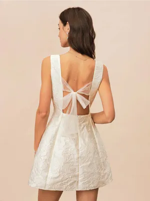 Rihoas Elegant White Jacquard Square-Neck Mini Dress thumbnail 5