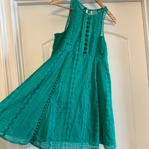Free People‎ Green Lace Eyelet Cutout Fit Flare Mini Dress Women's Size 8 NWOT thumbnail 6
