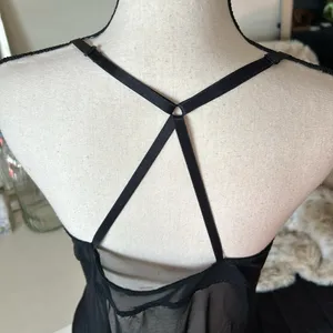 Dolls Kill Black satin sheer mesh ruffle sexy goth vamp maid nighty slip mini dress M​​​​​ thumbnail 7