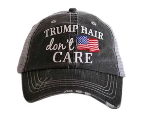 New Embroidered “Trump Hair Don’t Care” American Flag Trucker Baseball Cap Hat thumbnail 1