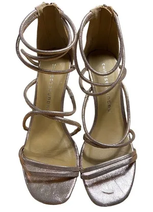 Chinese Laundry GOLD sparkly Open Toe Metallic Strappy Heels Size 8M thumbnail 1