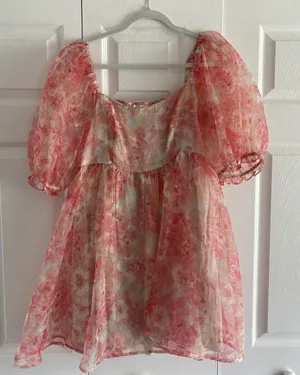 Audrey Parks Francesca's‎ Floral Puff Sleeve Babydoll Dress Womens Size M Pink thumbnail 1