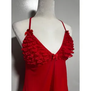 Vintage Red Lace Ruffle Trimmed Babydoll Lingerie Women's Cami Top size‎ Small thumbnail 2