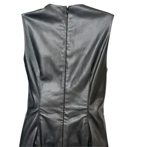 Abercrombie & Fitch Black Faux Leather Sleeveless Mini Dress XS Crew Neck Zip thumbnail 5