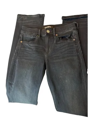 Express Barely Boot Mid Rise Supersoft Stretch + Jeans Dark Blue Denim Sz 00L thumbnail 1