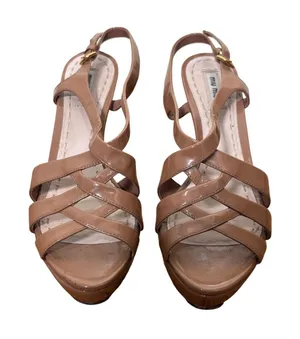Miu Miu Tan Patent Leather Strappy Platform Slingback Heels Sandals size 39.5‎ thumbnail 1