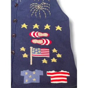 Vintage Patriotic Americana‎ Sweater Vest Fireworks Sailboats USA Flag Nautical thumbnail 5
