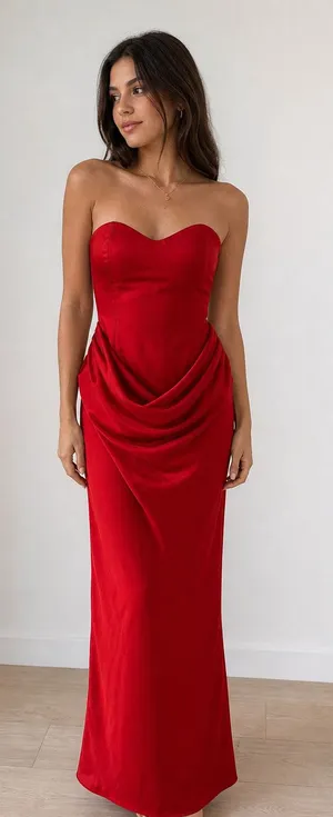Red Strapless Corset Back Evening Dress Size 8 thumbnail 1