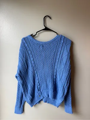 Lauren Ralph Lauren Women’s Blue Cable Knit Drawstring Sweater Size Large thumbnail 2