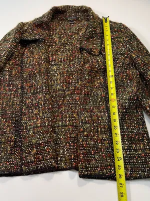 Ellen Tracy Cotton Wool Blend Multicolor Tweed Bouclé Jacket in Earth Tones thumbnail 3
