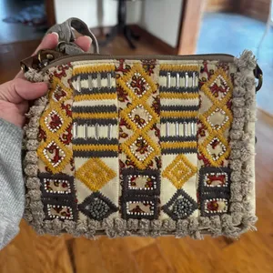 Myra Bags Crossbody Bag Tapestry Gray Fabric Strap 8.75x6.75 Boho Chic Western Beaded thumbnail 1