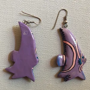 Funky fish lightweight dangle earrings purple thumbnail 3