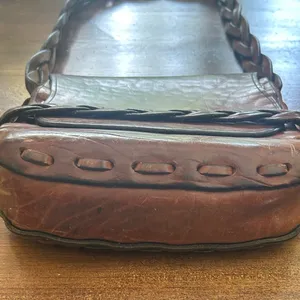 Vintage Leather Crossbody Bag Brown Braided Strap Boho Retro Rustic 60s 70s‎ thumbnail 2