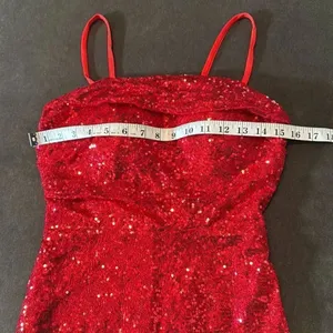 Women’s Red Sequined Short Homecoming Party Dress Ruffle Hem Corset Back Size 2 thumbnail 11
