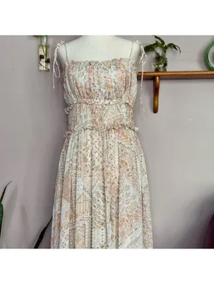 New with Tags Dress Forum Cream and Tan Patterned Maxi Dress thumbnail 4