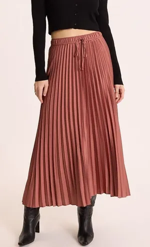 Elegant A-Line Brown Pleated Skirt thumbnail 1