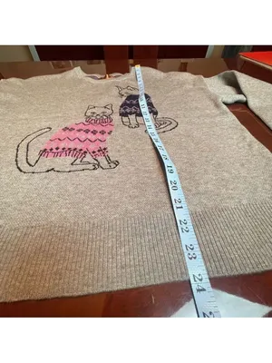 Beldini Double Knit Novelty Cat sweater from Grey kitties graphic design Sz L thumbnail 5