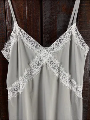 Nanette Lepore Gray Lace-Trim Chemise Slip Dress Size Large thumbnail 4