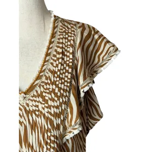 Poupette St Barth Camelia Mini Dress Women‎ Ivory Tan Zebra Ruffle V Neck Boho thumbnail 7