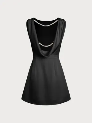 Rihoas Black Boat Neck Pearl A-Line Mini Dress thumbnail 7