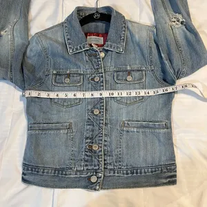 Abercrombie & Fitch Light‎ Wash Denim Jacket Distressed Classic Button Front M thumbnail 5