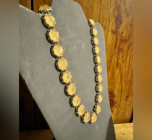 Round Light Amber Tone Rhinestone Necklace Yellow thumbnail 2