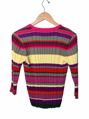 Vintage 2004 Tommy Hilfiger Striped Ribbed V-Neck Sweater Top Y2K Large thumbnail 2
