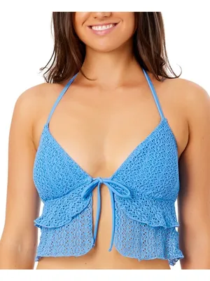 NWT Salt + Cove Crochet Ruffle-Trim Midkini Swim Top SC25089TT Capri Blue L thumbnail 1