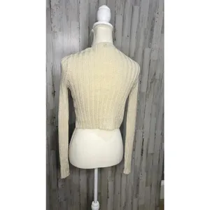 Nasty Gal Ivory Ribbed Cropped Cardigan Sweater V-Neck Button-Up Women's Small‎ thumbnail 3