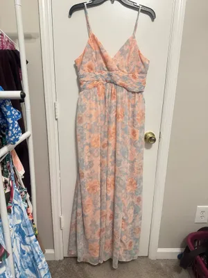 Lulus Exceptional Sweetness Peach Floral Chiffon Pleated Maxi Dress Size XL thumbnail 4