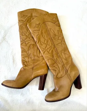 Retro Y2K Vintage Dani Tan Leather Boots size 7 thumbnail 1