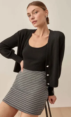 REFORMATION Varenne Cashmere Embellished Cardigan Sweater Top thumbnail 1