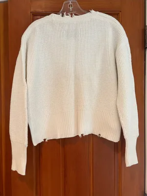 Pistola White Distressed Waffle-Knit Crewneck Sweater thumbnail 2