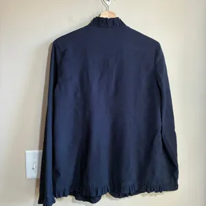 English Factory Ruffle Trim Open Front Blazer Medium Navy Womens Rayon Blend thumbnail 8