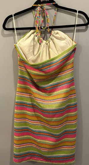 Bailey Rose Striped Crochet Halter Mini Dress thumbnail 4