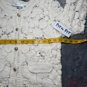 Ivory Cardigan Women XS Cream Crochet Button Front Boho Sweater Cottagecore‎ thumbnail 4