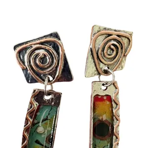 Mixed Metal Resin l Drop Earrings Silver Copper‎ Tone Geometric Dangles thumbnail 2