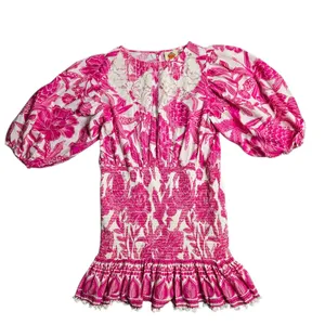Farm‎ Rio Tropical Woodcut Mini Pink Dress Size: L thumbnail 2