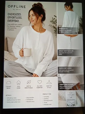 Offline By Aeri Oversized Everyday Cozy Waffle Layering Cotton Henley Size Larg thumbnail 2