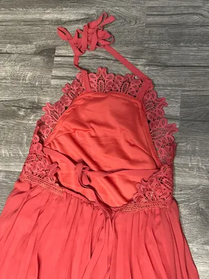 Lulus Coral Lace Halter Pleated Maxi Dress XS thumbnail 10