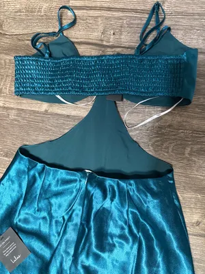 Lulus Teal Satin Cutout Mini Dress NWT thumbnail 9
