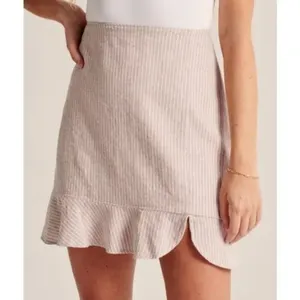 Free People Abercrombie & Fitch Tan white linen ruffle mini skirt thumbnail 1