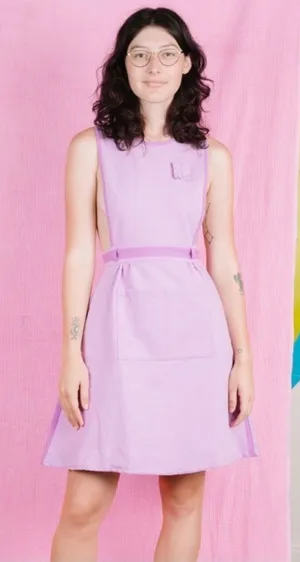 Big Bud Press Shop Girl Dress Cotton Pockets Lilac Lavender Medium EUC‎ thumbnail 1
