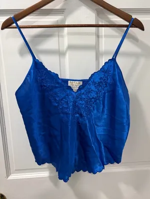 Vintage Victoria’s Secret Gold Label Satin Cropped Cami Size Medium Royal Blue thumbnail 1