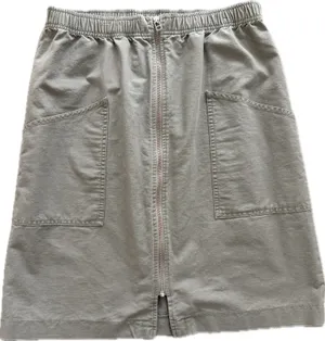 L.L.Bean Knee-Length‎ 100% Cotton Skirt Full-Zip 10 Pockets Khaki Elastic Waist thumbnail 1